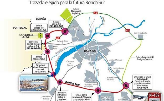 Trazado de la Ronda Sur de Badajoz:: HOY/