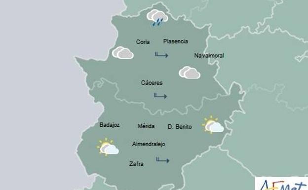 Posibles lluvias dispersas para este viernes en Extremadura