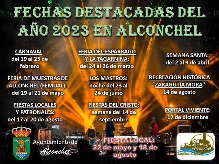 El Ayuntamiento de Alconchel recuerda el calendario festivo para el 2023
