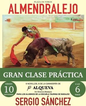 La plaza de toros acoge este sábado una clase práctica con seis novillos de la ganadería Alqueva