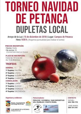 El Torneo de Navidad de Petanca Dupletas Local de Arroyo de la Luz se celebrará el próximo 15 de diciembre