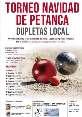 Última semana de inscripciones para el Torneo de Navidad de Petanca Dupletas Local de Arroyo de la Luz