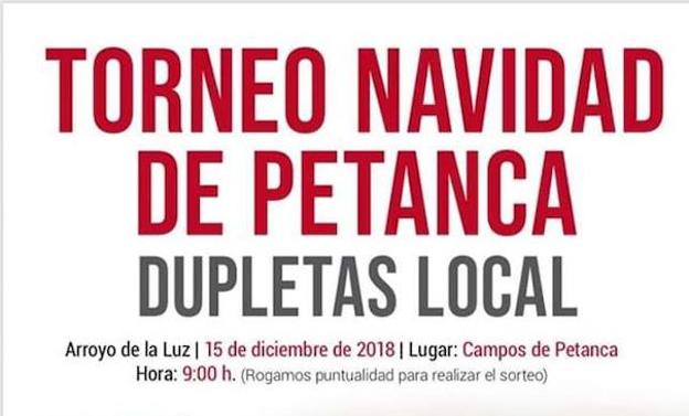 Mañana sábado se celebrará el Torneo Navidad de Petanca en Arroyo de la Luz