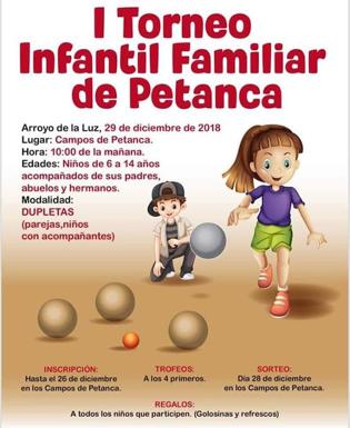 Mañana, 29 de diciembre, se celebra el I Torneo Infantil Familiar de Petanca en Arroyo de la Luz