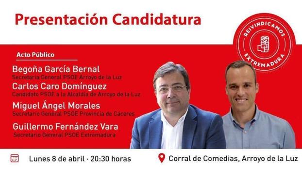 El PSOE de Arroyo de la Luz presenta a Carlos Caro como candidato a la alcaldía