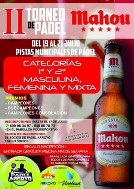 Pádel Arroyo organizada el II Torneo de Pádel Mahou