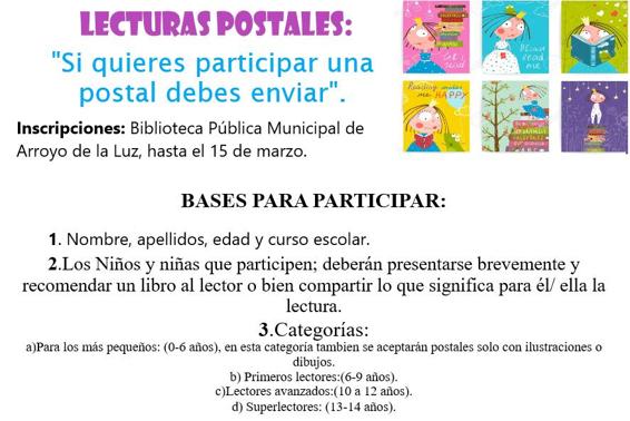 La Biblioteca Pública Municipal de Arroyo de la Luz participa en el concurso 'Lecturas Postales'