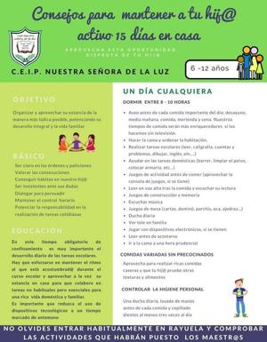 El CEIP Ntra. Sra. de la Luz comparte consejos para mantener activos a los más pequeños durante el aislamiento