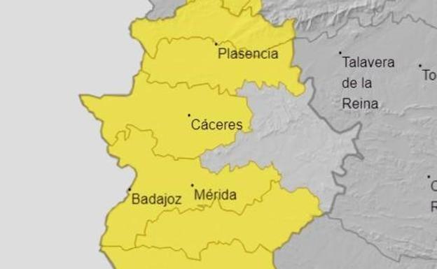 La Aemet amplía a casi toda Extremadura los avisos por lluvias para este viernes