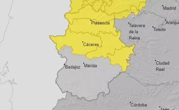La provincia de Cáceres y la Siberia extremeña estarán este sábado en riesgo por lluvias y tormentas
