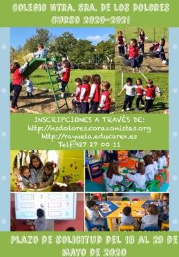 La admisión de alumnos en el colegio Ntra. Sra. de los Dolores se llevará a cabo a través de Rayuela