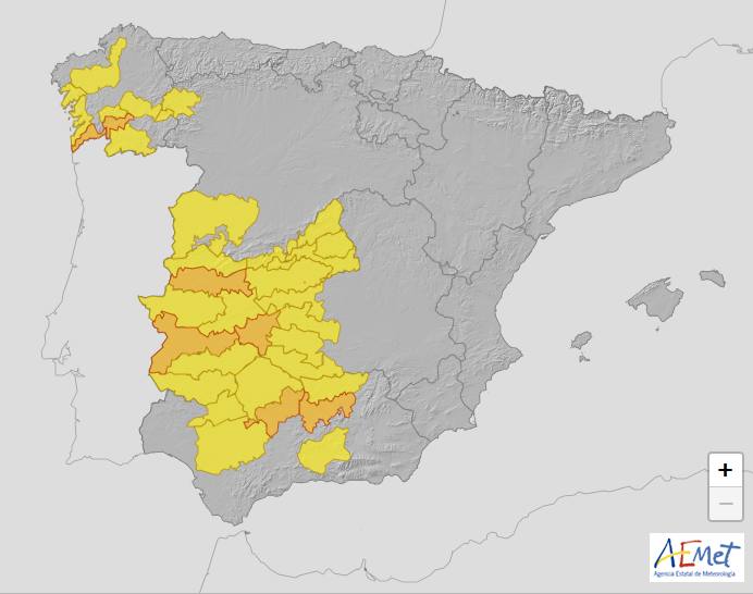 Vegas del Guadiana, La Siberia y Tajo y Alagón, en alerta naranja este sábado por altas temperaturas de hasta 41 grados