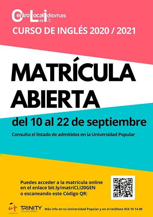 Abierto el periodo de matriculación del Centro Local de Idiomas en Inglés