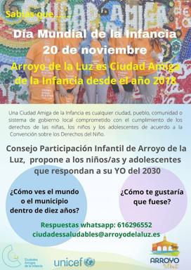 Arroyo de la Luz celebra el Día Mundial de la Infancia animando a niños y jóvenes a imaginar el mundo dentro de 10 años