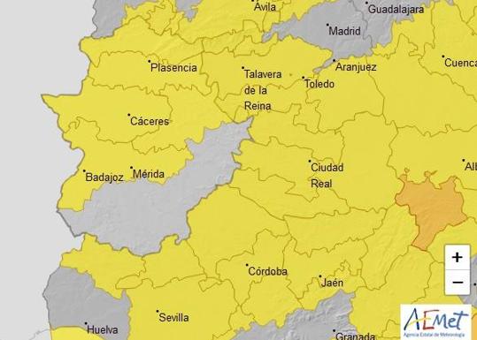 Activado este martes el aviso amarillo en casi toda Extremadura por lluvia y viento