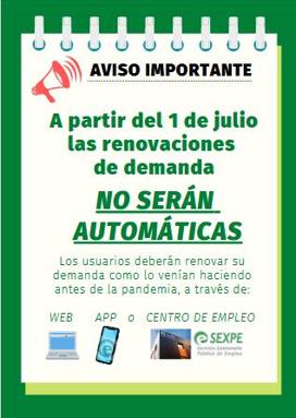 El 30 de junio finaliza la renovación automática de las demandas de empleo