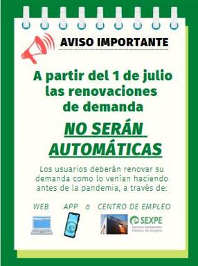 Finalizan las renovaciones automáticas de las demandas de empleo