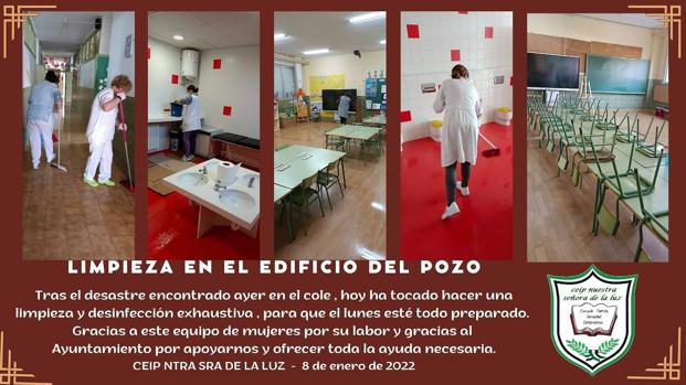 Un equipo de limpieza pone a punto el Pozo tras los actos vandálicos sufridos