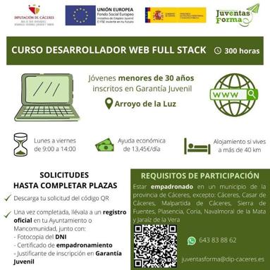 El proyecto Juventas Forma lleva a Arroyo de la Luz el curso de Desarrollador Web Full Stack