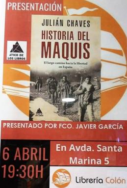 Francisco Javier García, cronista arroyano, acompaña a Julián Chaves en la presentación de 'Historia del maquis'