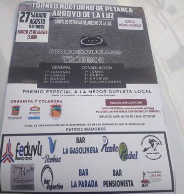 Abiertas las inscripciones para el Torneo Nocturno de Petanca de Arroyo de la Luz