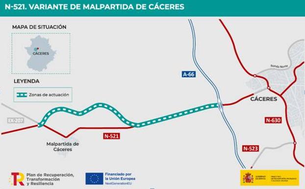 Mitma formaliza por más de 43 millones de euros el contrato de obras de la variante de Malpartida de Cáceres en la N-521