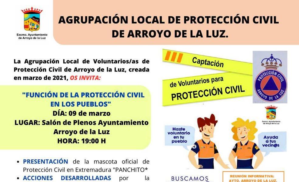 La Agrupación Local de Voluntarios de Protección Civil de Arroyo de la Luz organiza una reunión informativa
