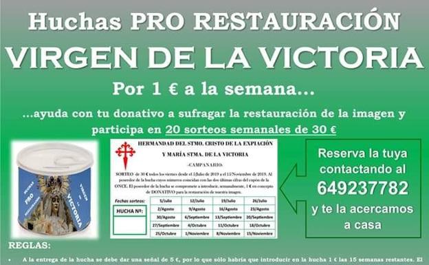 Reparten huchas para colaborar en la restauración de la Virgen de la Victoria