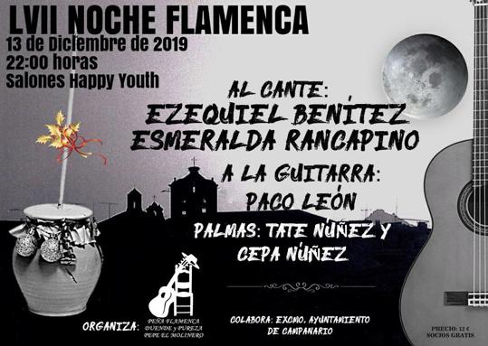 Los cantaores Ezequiel Benítez y Esmeralda Rancapino pondrán calor a la Noche Flamenca de Diciembre este viernes