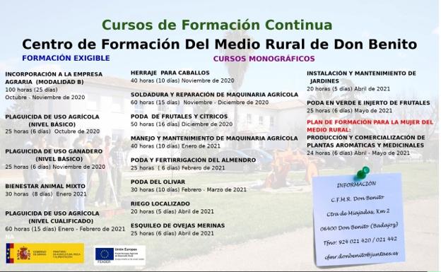 El consistorio informa del programa de cursos agroganaderos que se impartirán en Don Benito