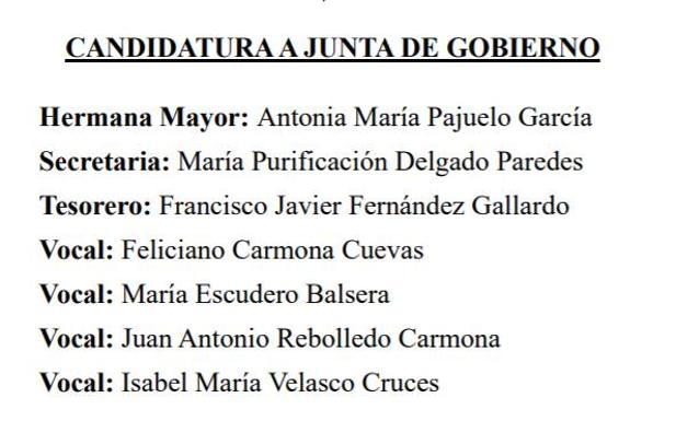 Una única candidatura se presenta para formar la junta de gobierno de la Hermandad del Cristo de la Expiación