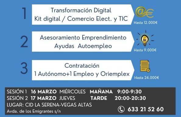 El CID Vegas Altas-La Serena organiza sesiones informativas para empresas, autónomos y emprendedores