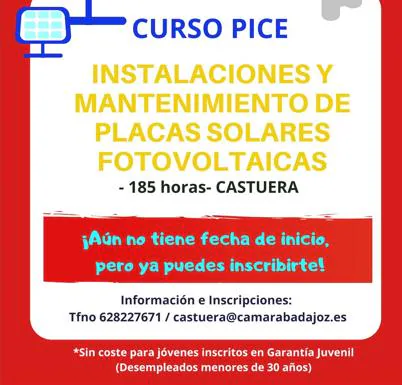 La Cámara de Comercio de Badajoz oferta un curso de 'Instalación y Mantenimiento de Placas Solares Fotovoltaicas'