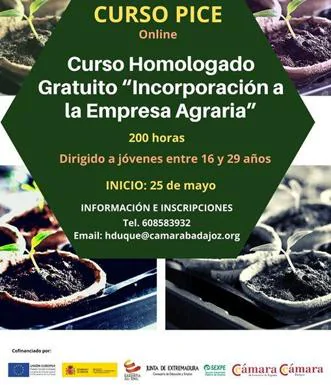 La Cámara de Comercio de Badajoz oferta un curso online de 'Incorporación a la Empresa Agraria'