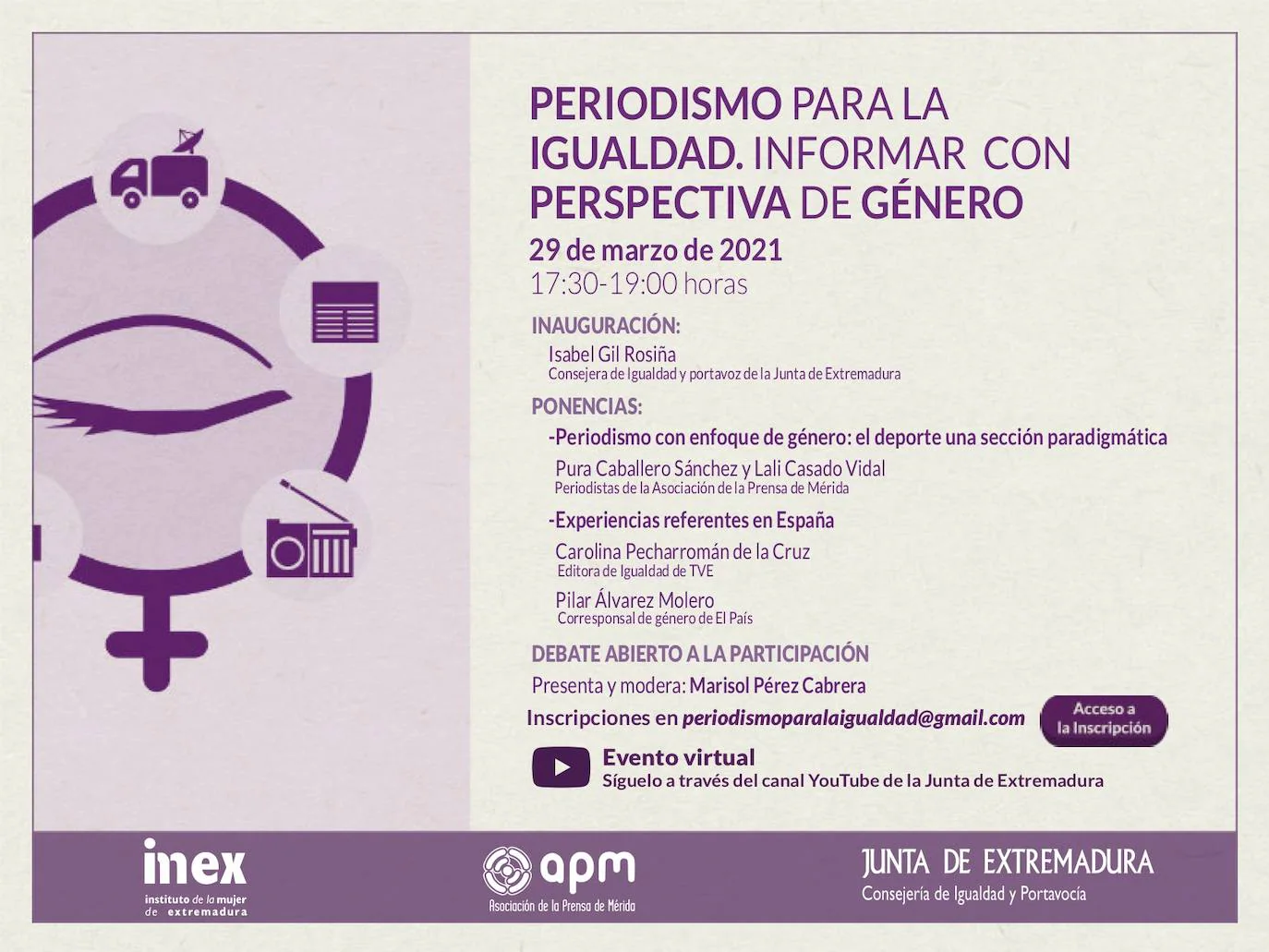 La Asociación de la prensa de Mérida organiza una jornada virtual sobre 'Periodismo para la Igualdad. Informar con perspectiva de género'