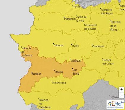 Alerta amarilla en toda Extremadura por tormentas con probables rachas de vientos fuertes o muy fuertes