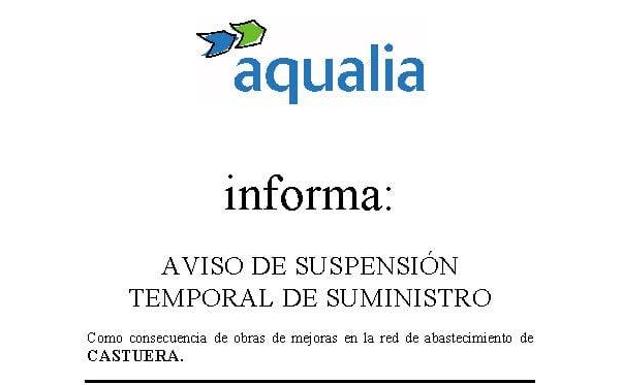 Aqualia anuncia un corte temporal de suministro de agua en Castuera