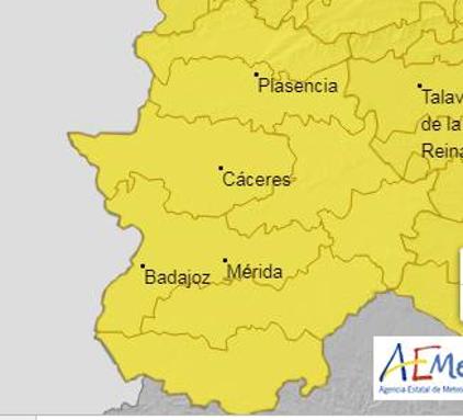 AEMET activa la alerta amarilla por lluvias y tormentas en la comarca de La Serena
