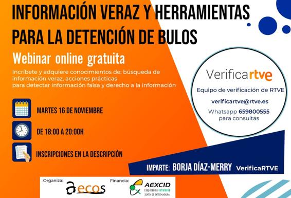 La Asociación Extremeña de Comunicación Social oferta un Webinar gratuito sobre 'Información veraz y herramientas para la detención de bulos'