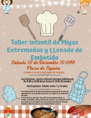 El ayuntamiento organiza talleres infantiles de migas extremeñas y de llenado de embutidos