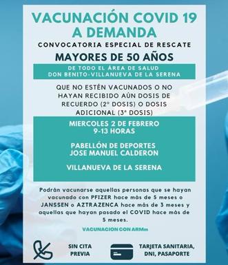 Programan una vacunación masiva de rescate para mayores de 50 años en el área de Salud Don Benito-Villanueva