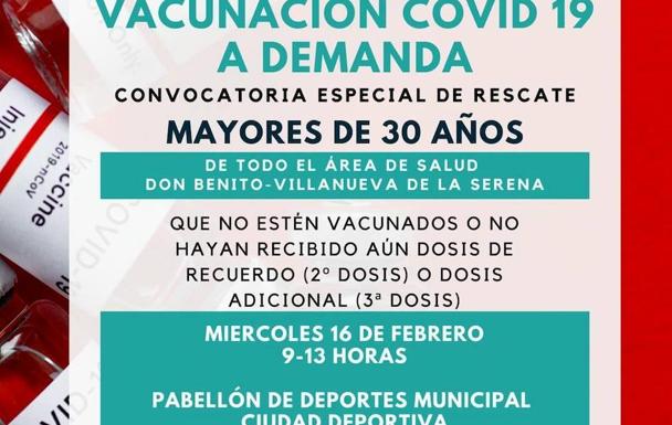 Programan una vacunación masiva de rescate para mayores de 30 años en el área de Salud Don Benito-Villanueva