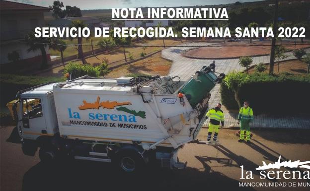 La Mancomunidad informa de los cambios en el horario del servicio de recogida de residuos con motivo de la Semana Santa