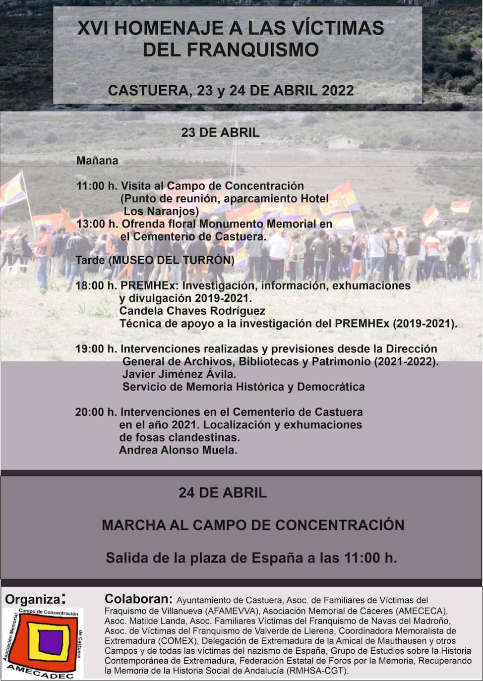 El XVI Homenaje a las Víctimas del Franquismo se celebrará los días 23 y 24 de abril
