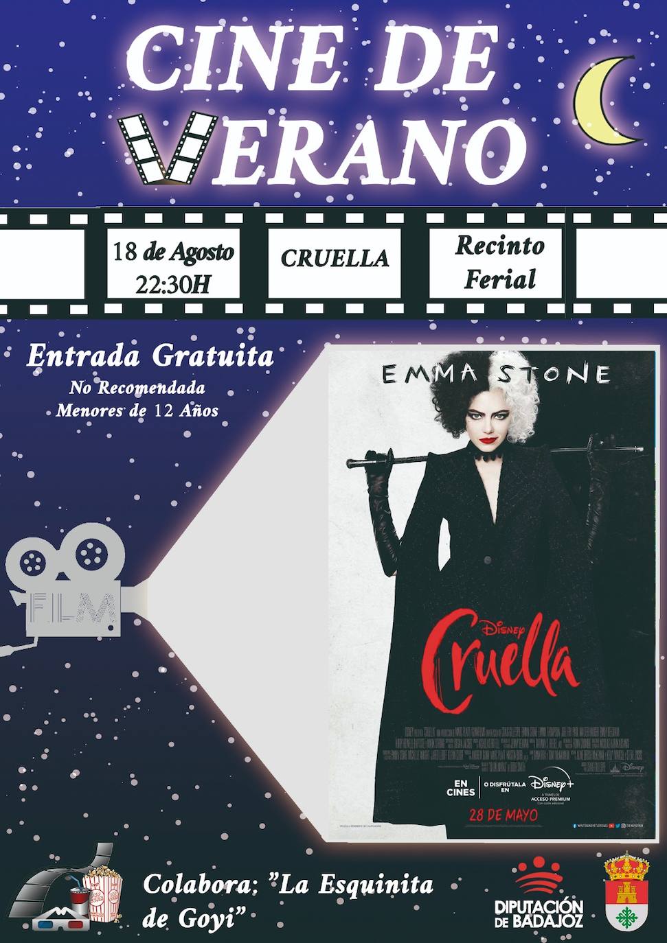 El cine al aire libre del ferial acoge hoy la proyección de la película 'Cruella'