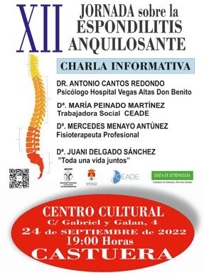 Jornada sobre 'Espondiloartritis' el sábado 24 de septiembre en el Centro Cultural