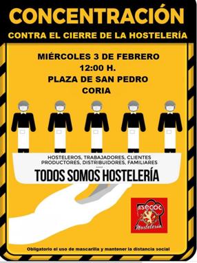 La hostelería de Coria realizará una concentración silenciosa mañana en protesta por el cierre del sector
