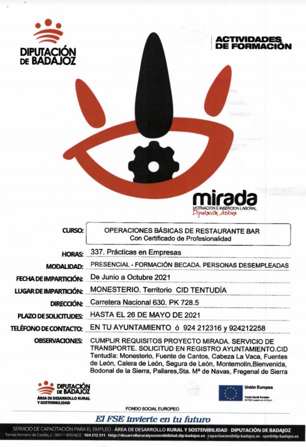 Abierto el plazo para el curso Operaciones Básicas de Restaurante Bar