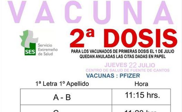 Vacunación de la segunda dosis para los que acudieron el 1 de julio