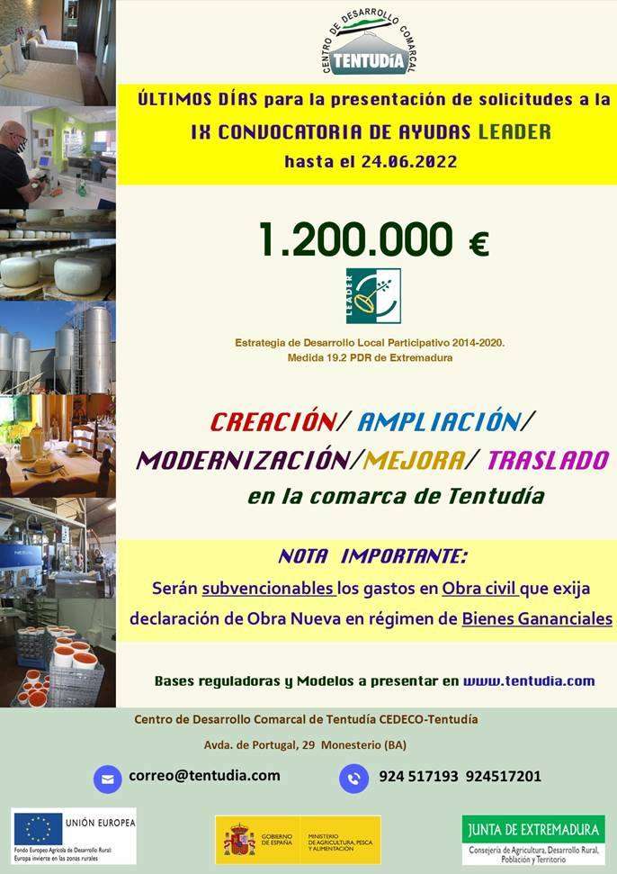 El 24 de junio finaliza el plazo de presentación de solicitudes de la IX Convocatoria de Ayudas Leader